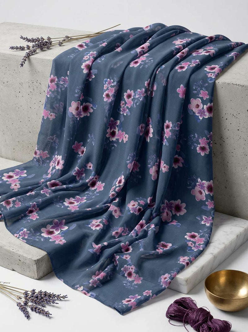 Blue Ditsy Floral Clusters Pure Georgette Digital Printed Fabric