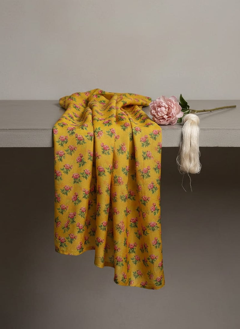 Pink Tiny Flower With Yellow Digital Printed Fabric - Crepe