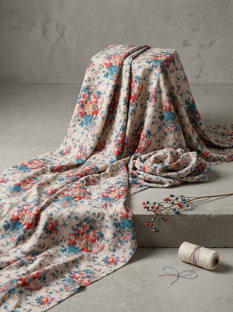 Multicolor Vintage Rose Bouquet Floral Pure Cotton Digital Printed Fabric