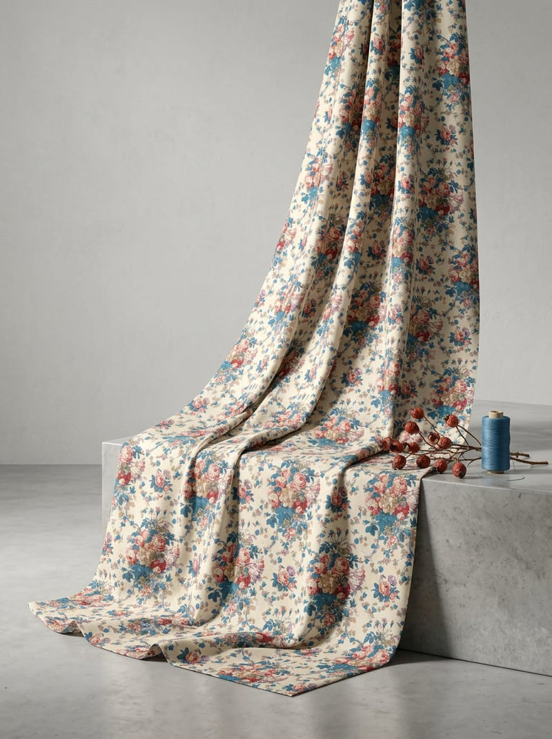 Multicolor Vintage Rose Bouquet Upada Silk Digital Printed Fabric