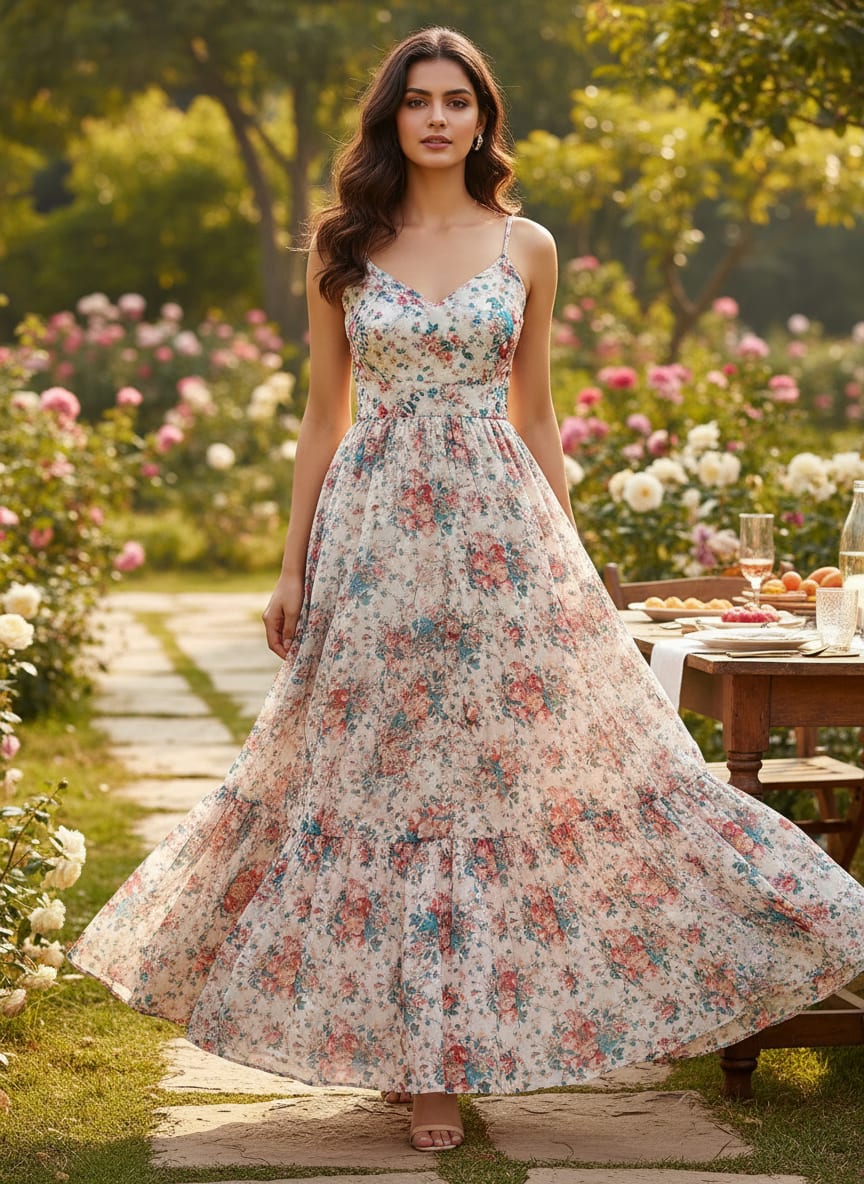 Multicolor Vintage Rose Bouquet Floral Pure Georgette Digital Printed Fabric
