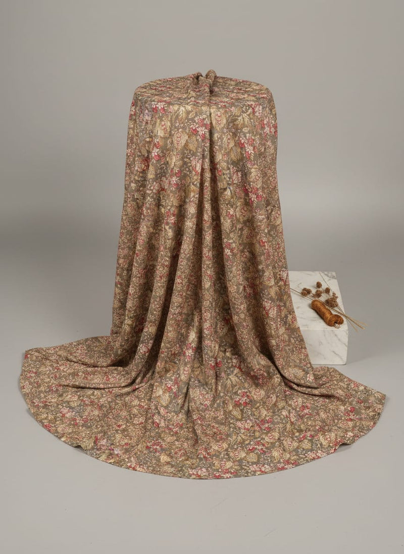 Decorative Leaves With Chiku Brown Digital Printed Fabric - Tusser Silk