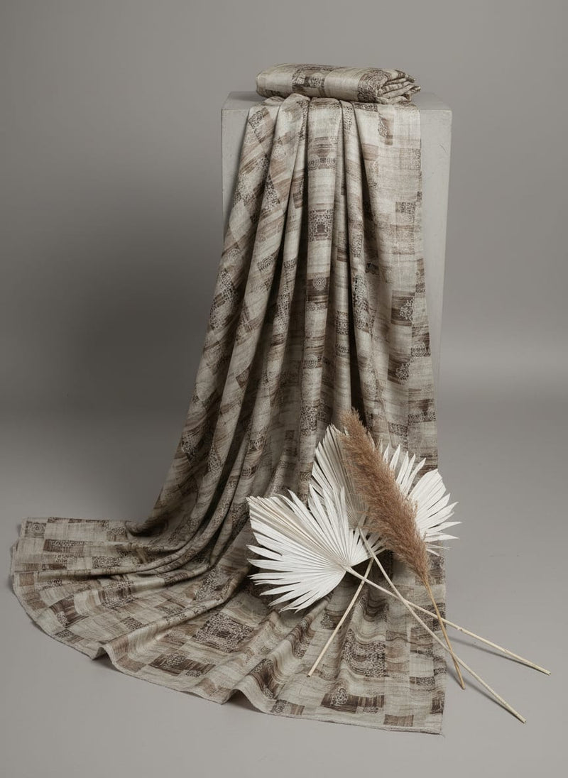 Checkered Pattern With Decorative Motifs Digital Printed Fabric - Tusser Silk