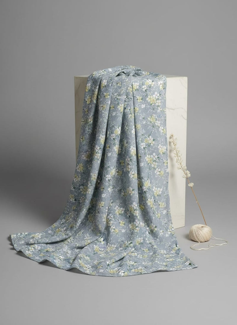 Blue Ditsy Floral Print Weightless Digital Printed Fabric