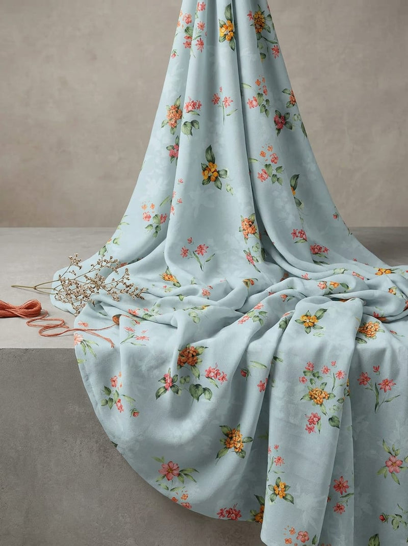 Blue Dainty Floral Clusters Weightless Digital Printed Fabric