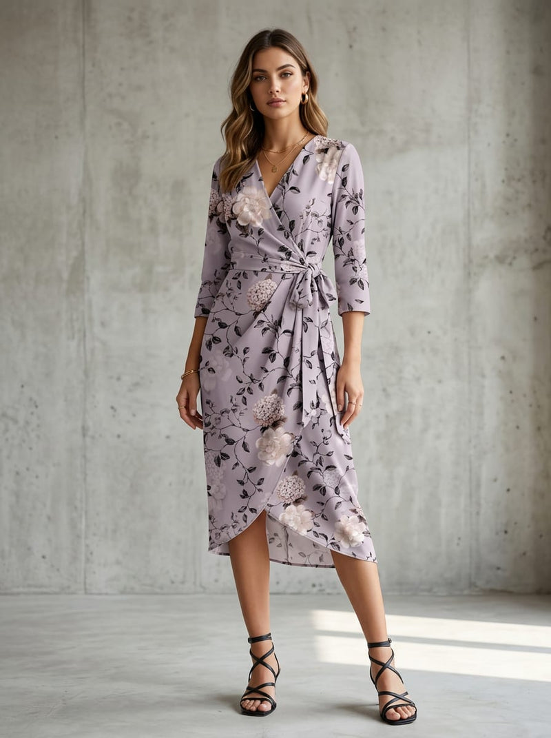 Grey Vintage Floral Vine Print Silk Crepe Digital Printed Fabric