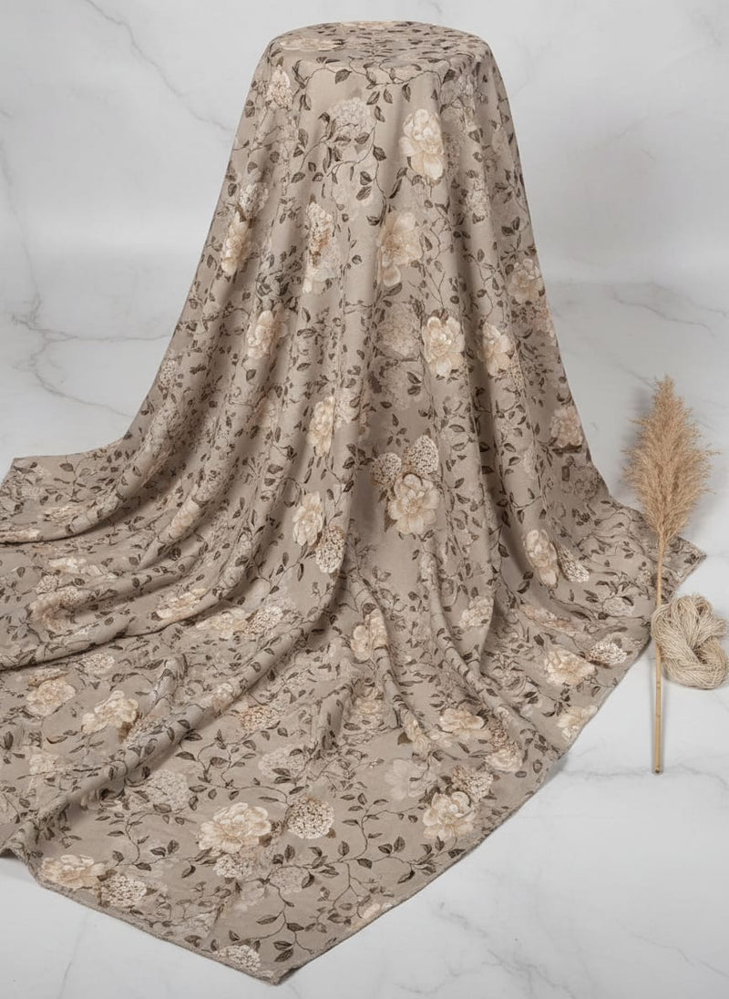Grey Vintage Floral Vine Upada Silk Digital Printed Fabric
