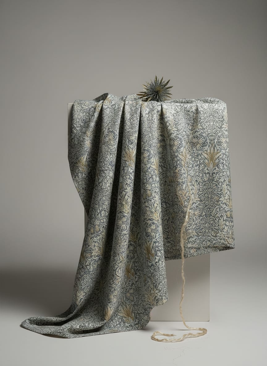 Damask Patterns On Yukon Gold Digital Printed Fabric - Crepe
