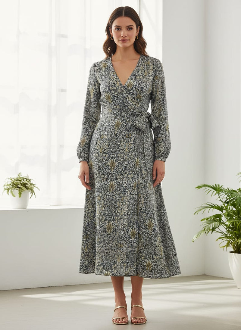 Damask Patterns On Yukon Gold Digital Printed Fabric - Crepe