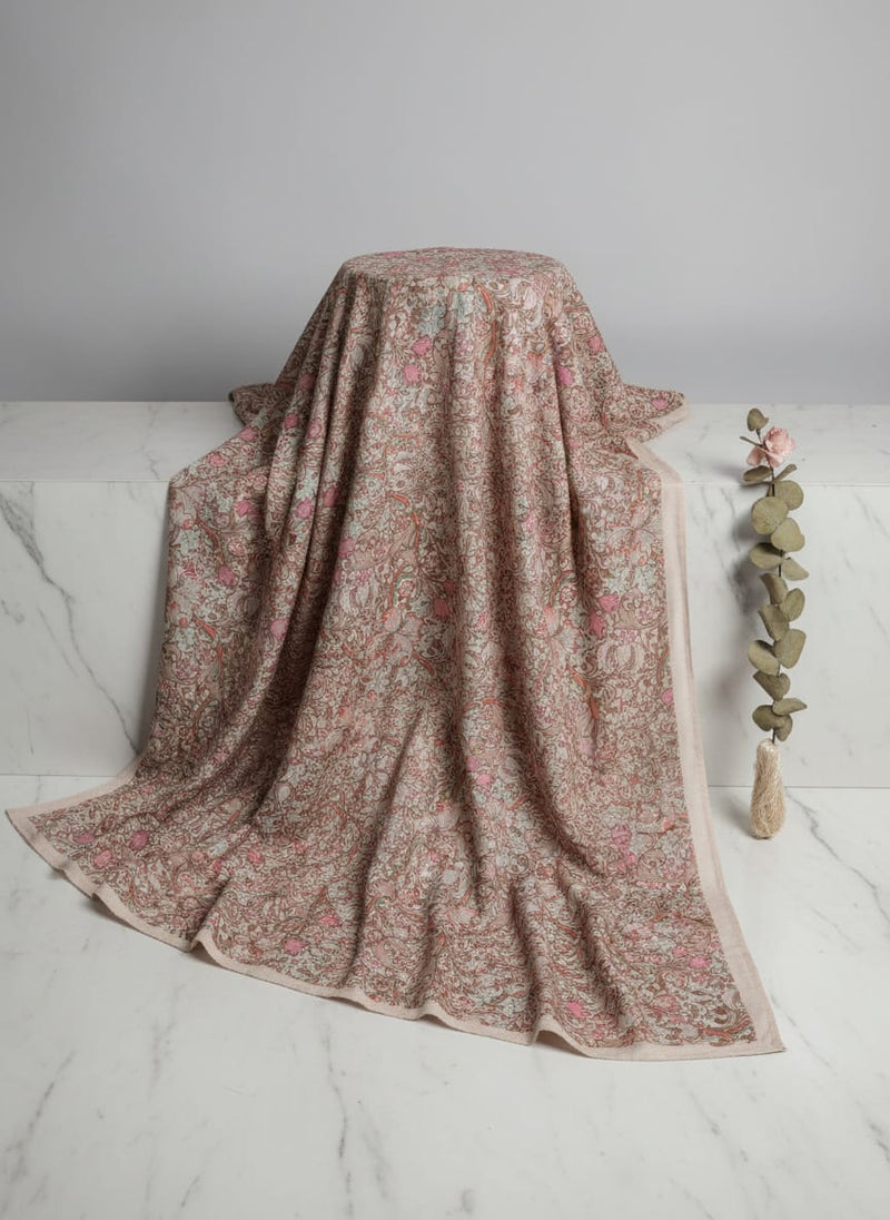 Festive Curve Design Pink Doted Flower Digital Printed Fabric - Pure Muslin