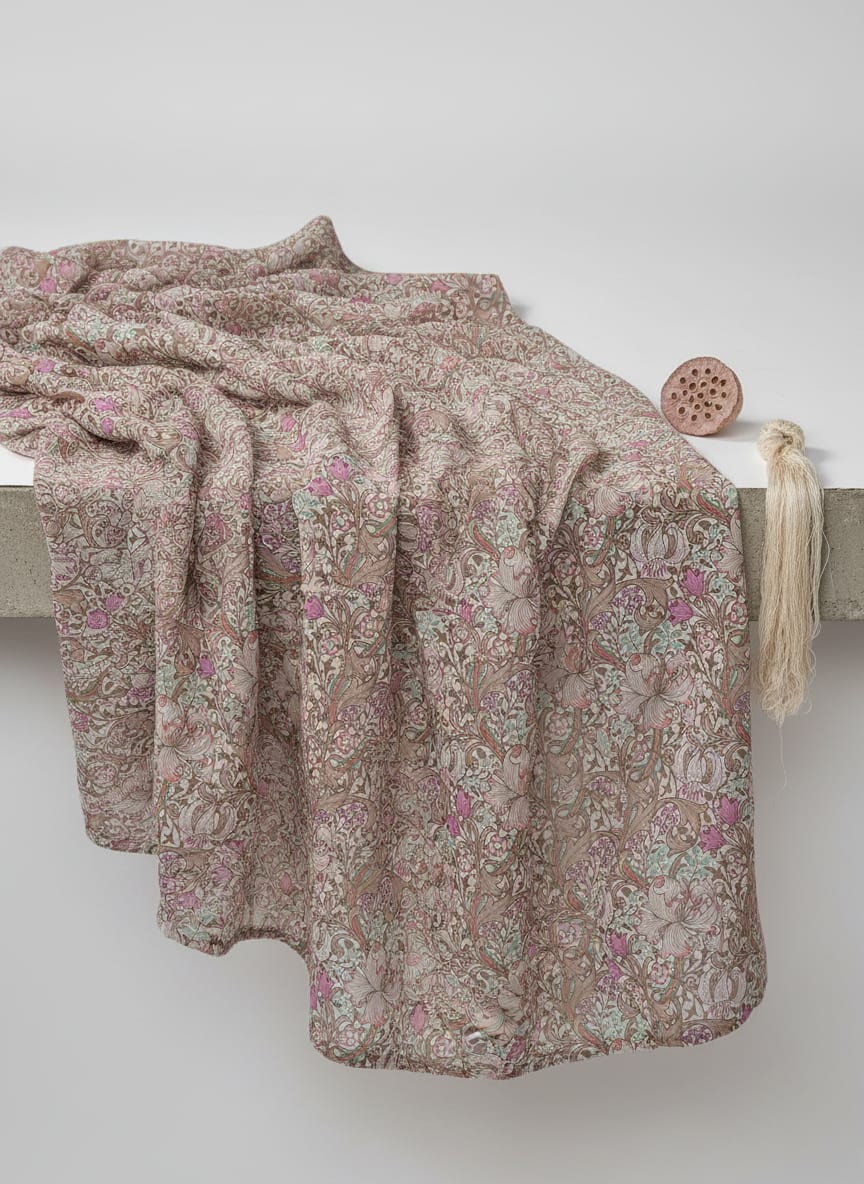 Brown Vintage Lily and Vine Floral Pure Georgette Digital Printed Fabric