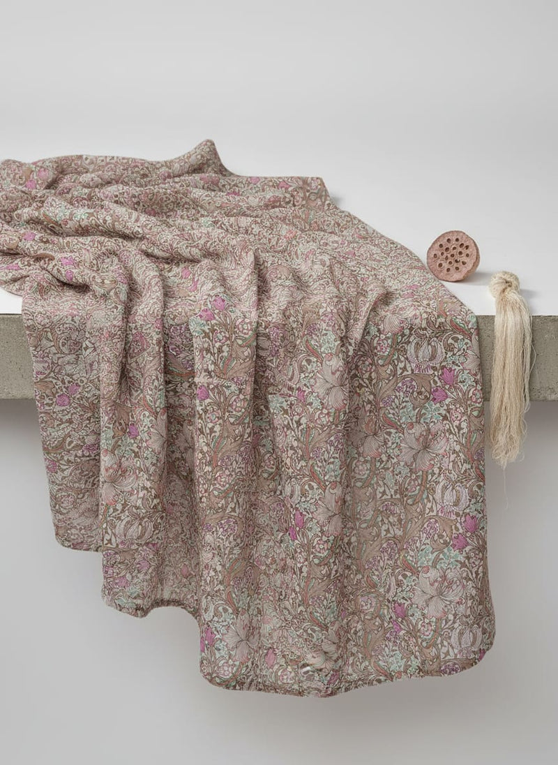 Festive Curve Design Pink Doted Flower Digital Printed Fabric - Pure Georgette