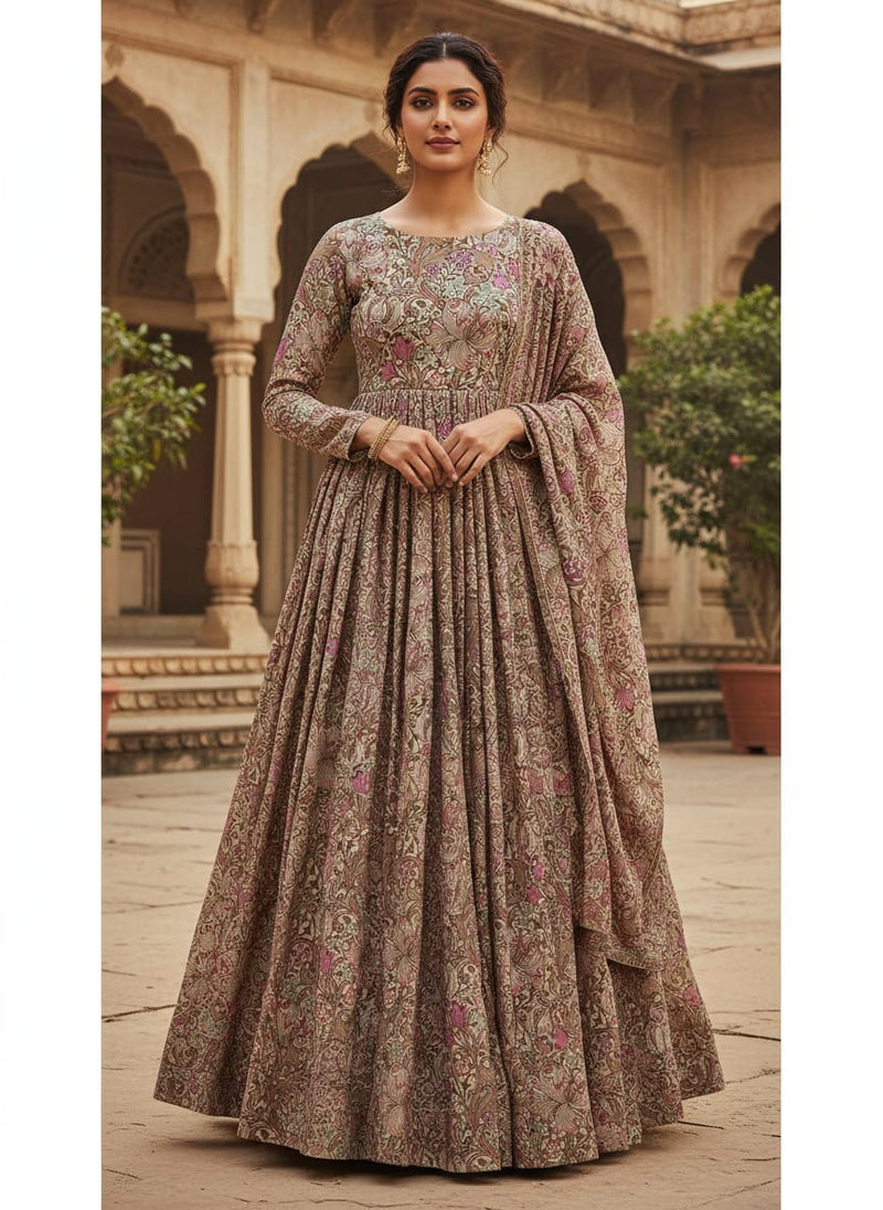 Festive Curve Design Pink Doted Flower Digital Printed Fabric - Pure Georgette