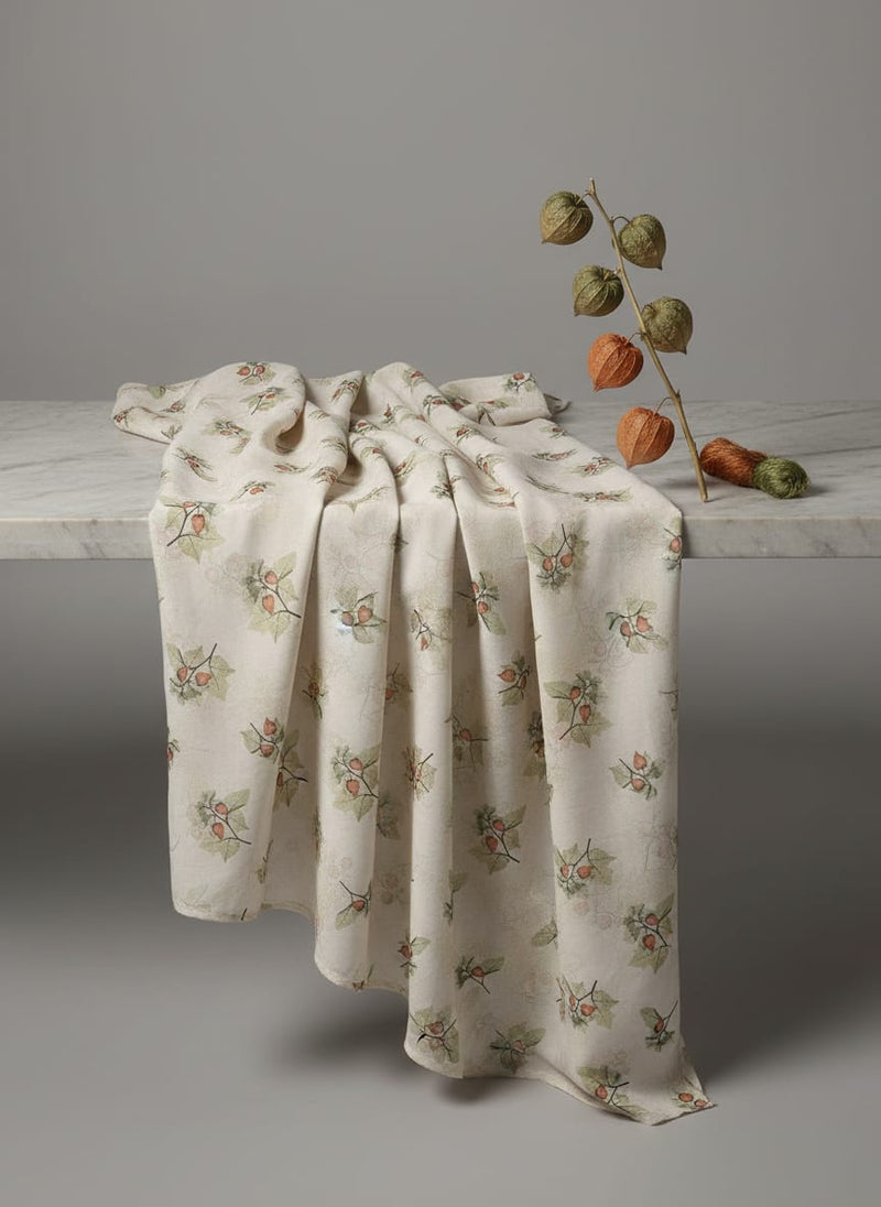 Colico Bunch Green With Orange Seads Digital Printed Fabric - Upada Silk