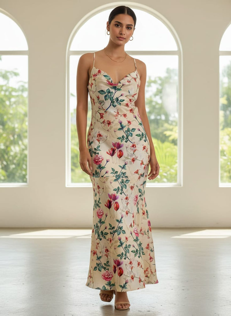 Multicolor Watercolour Floral Garden Upada Silk Digital Printed Fabric