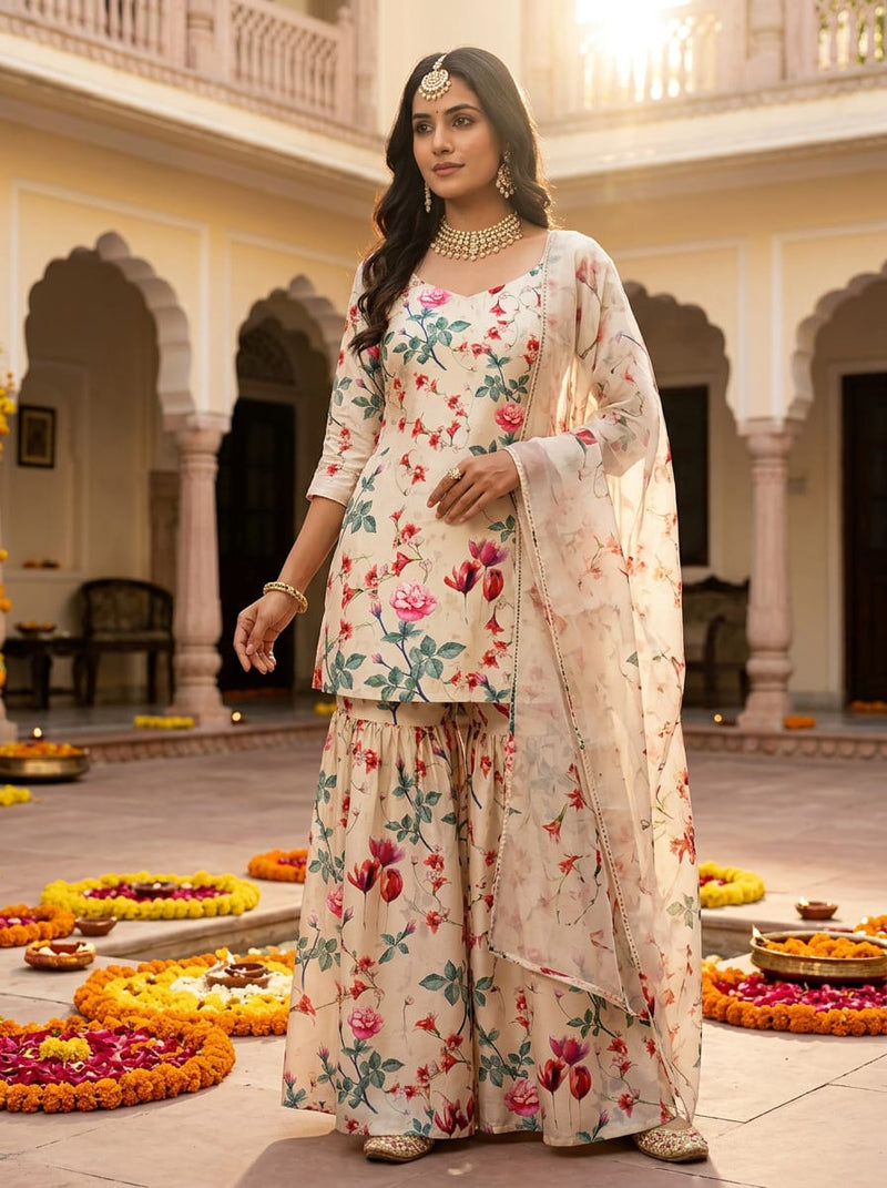Multicolor Watercolour Floral Garden Upada Silk Digital Printed Fabric