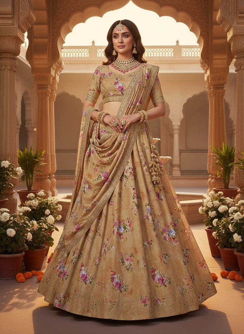 Chintz Pink Florish Flower Digital Printed Fabric - Kora Silk