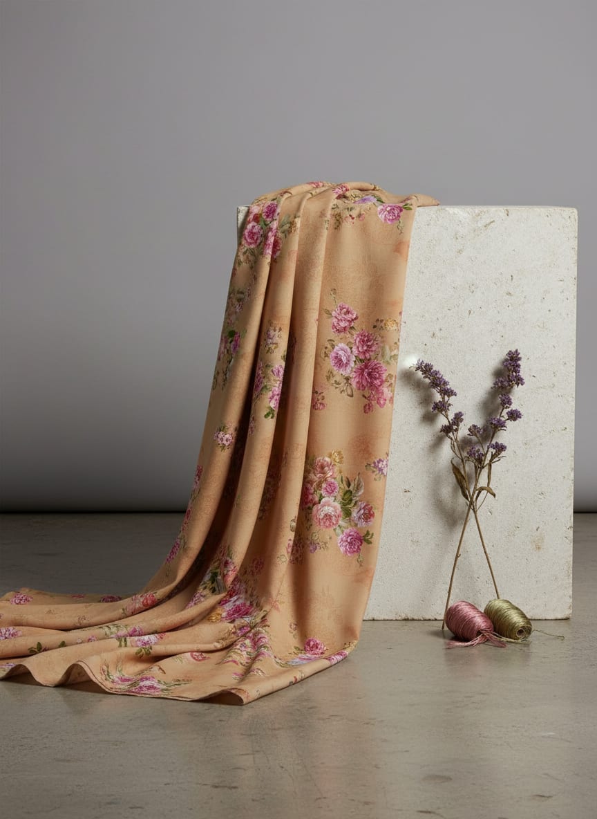 Chintz Pink Florish Flower Digital Printed Fabric - Weightless
