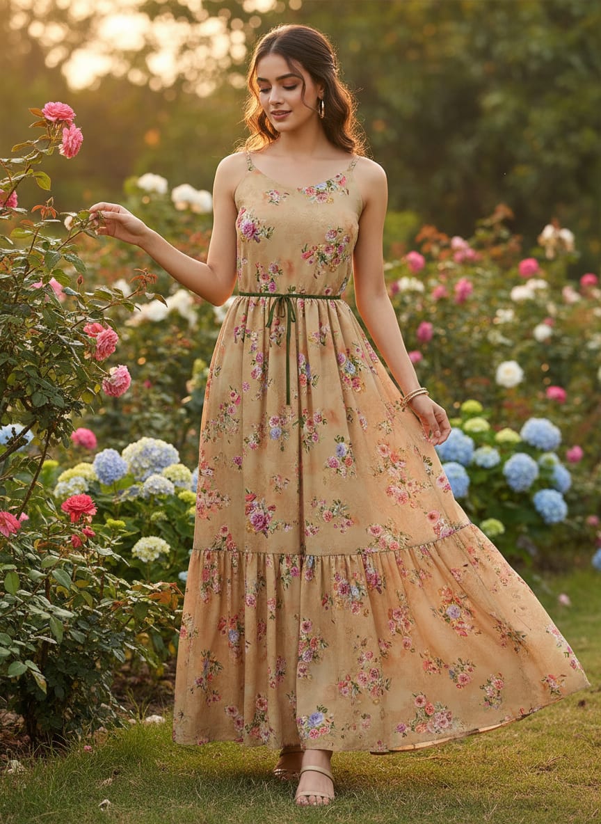 Cream Floral Scattered Rose Bouquets Weightless Digital Printed Fabric