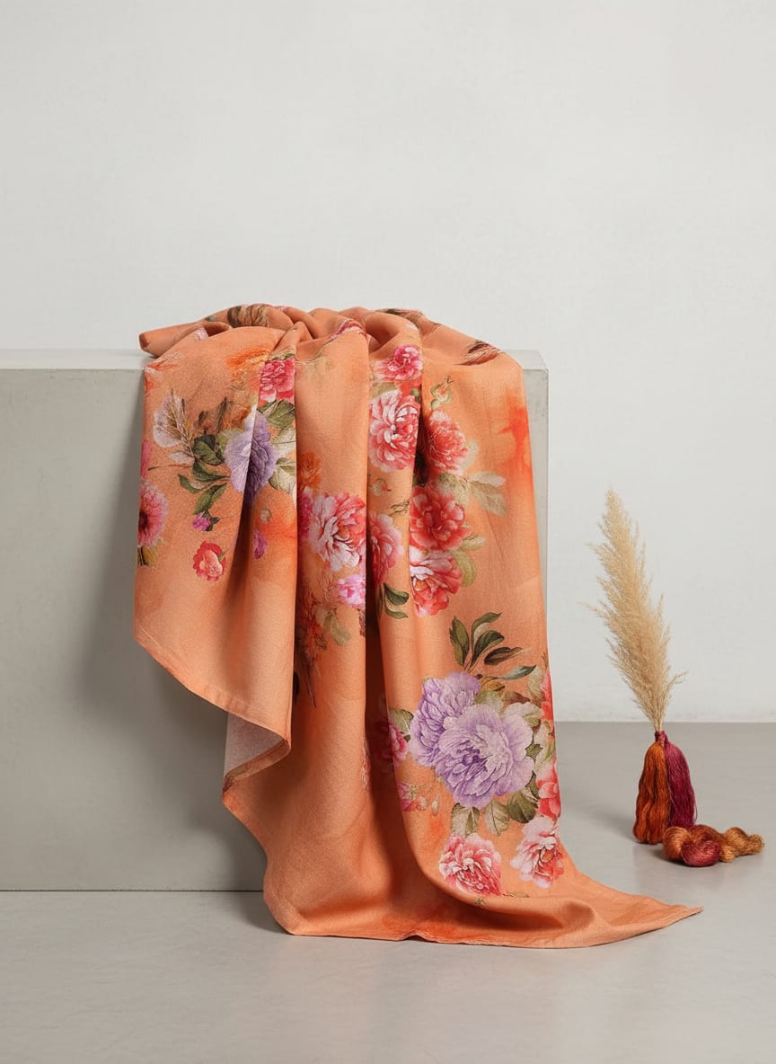 A Painterly Garden on Woven Cotton
