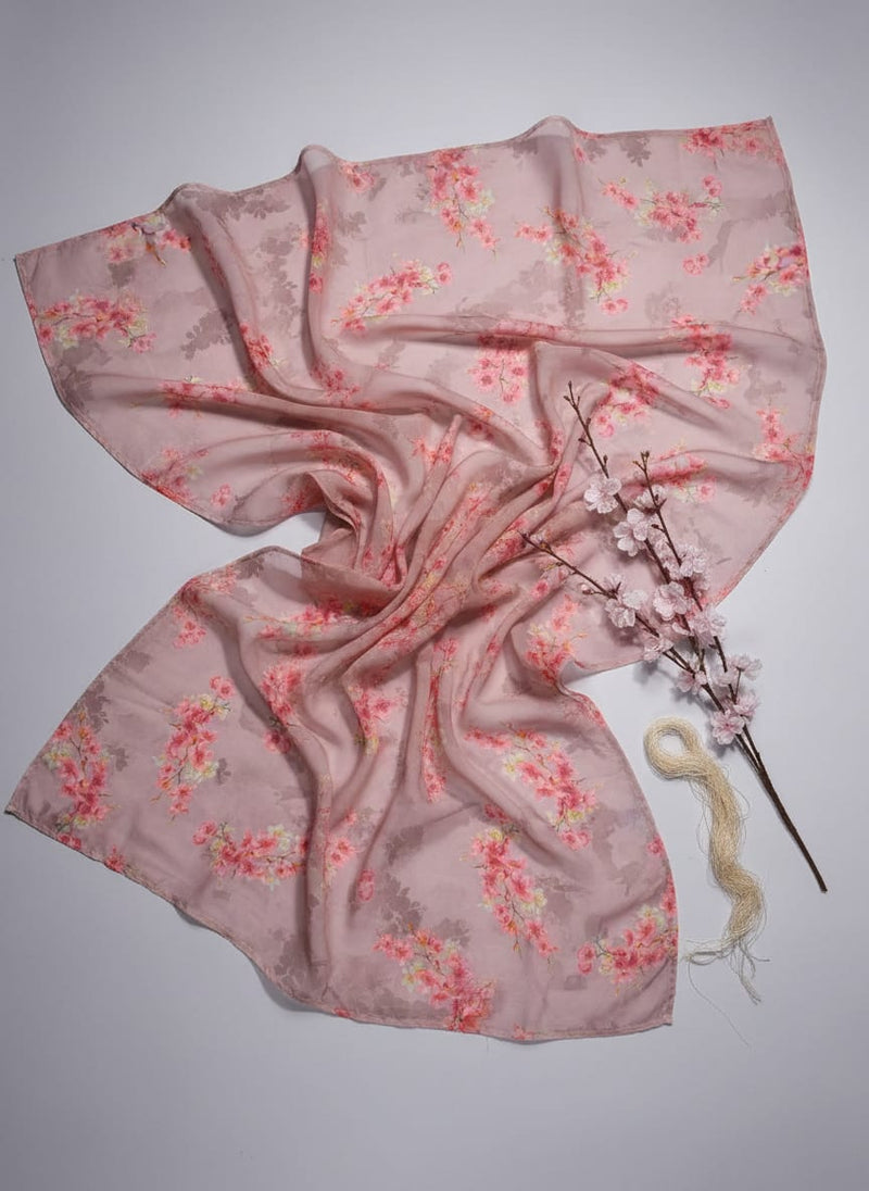 Pink Cherry Blossom Floral Pure Georgette Digital Printed Fabric