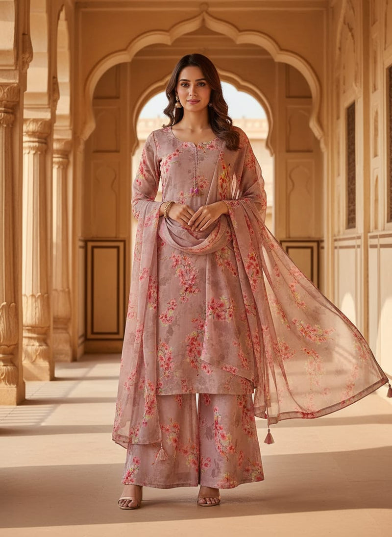 Pink Cherry Blossom Floral Pure Georgette Digital Printed Fabric