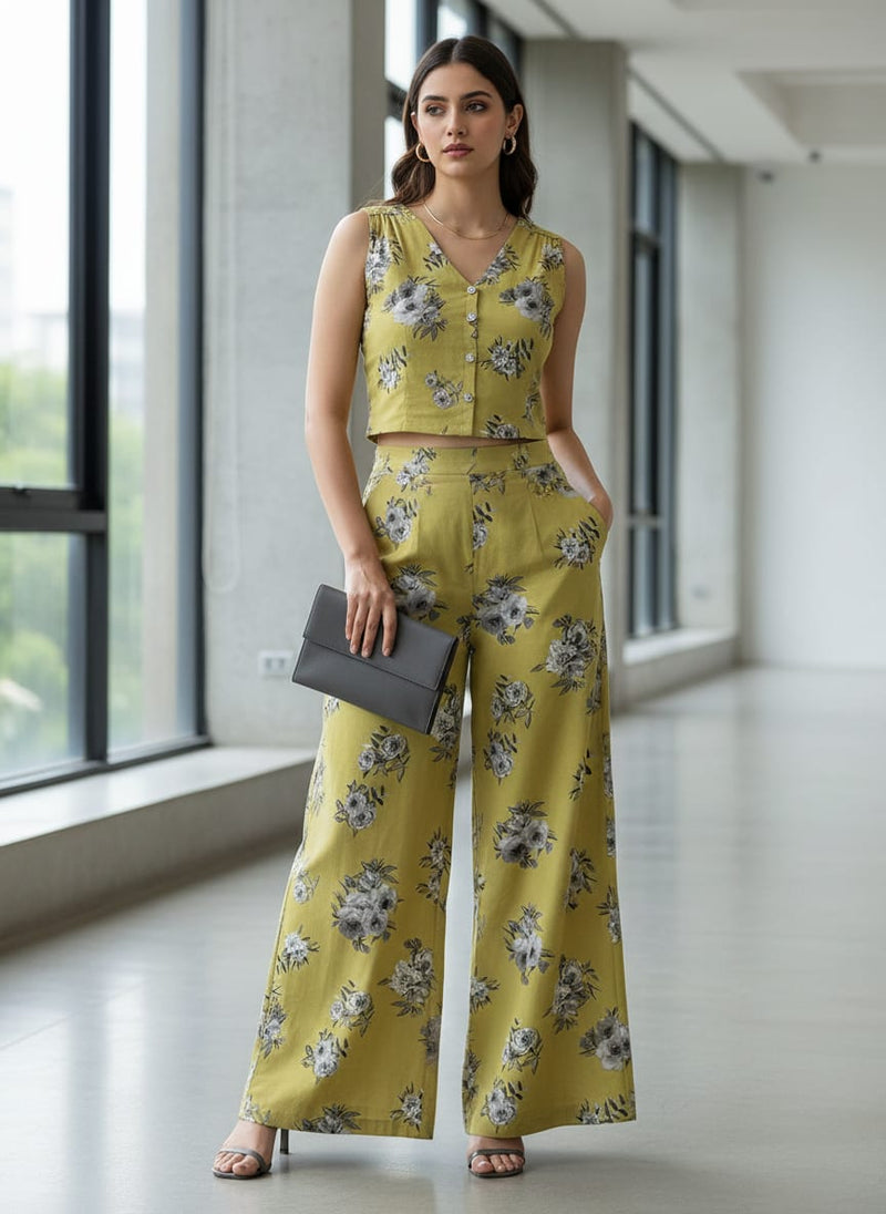 Yellow Grey Rose Floral Bouquets Pure Cotton Digital Printed Fabric