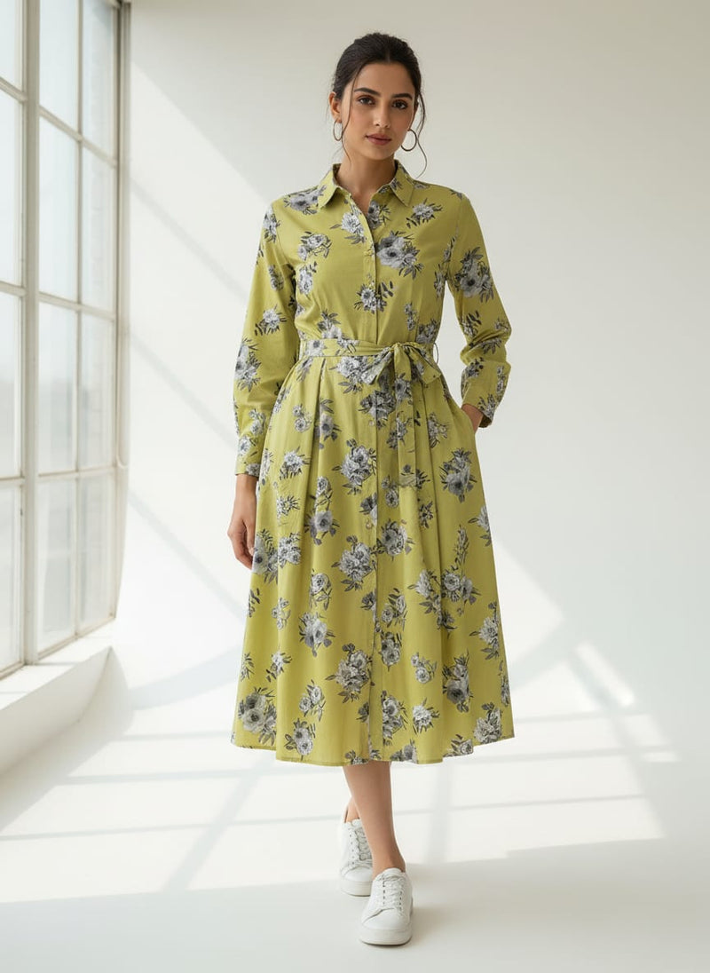 Yellow Grey Rose Floral Bouquets Pure Cotton Digital Printed Fabric