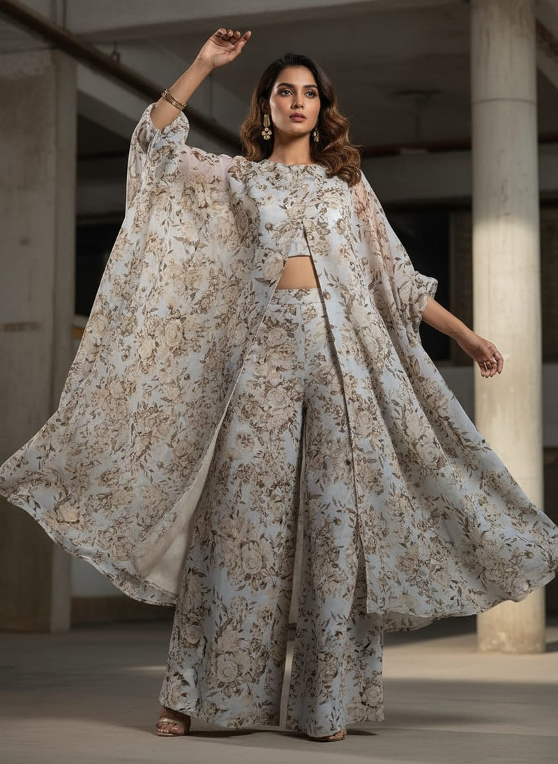 Floral Bright Golden Floral Digital Printed Fabric - Pure Georgette