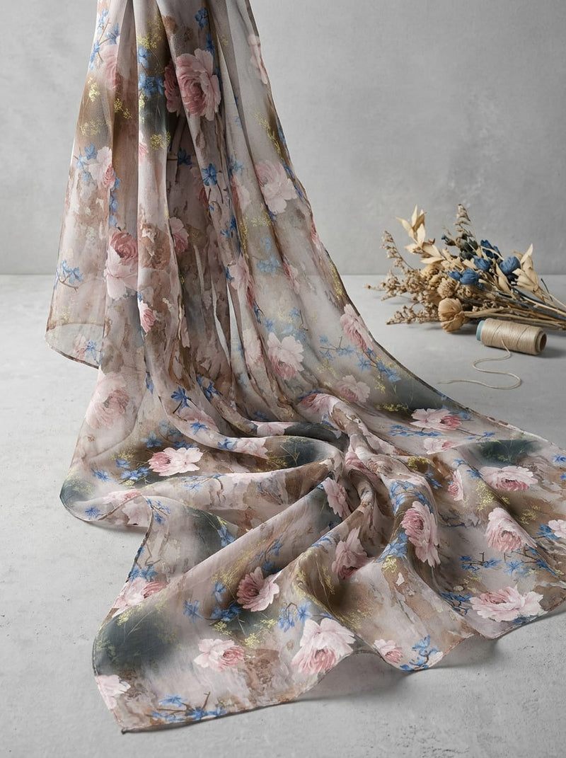 Multicolor Vintage Floral Abstract Texture Weightless Digital Printed Fabric