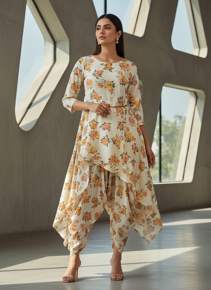 Cream Orange Yellow Rose Bouquets Pure Cotton Digital Printed Fabric