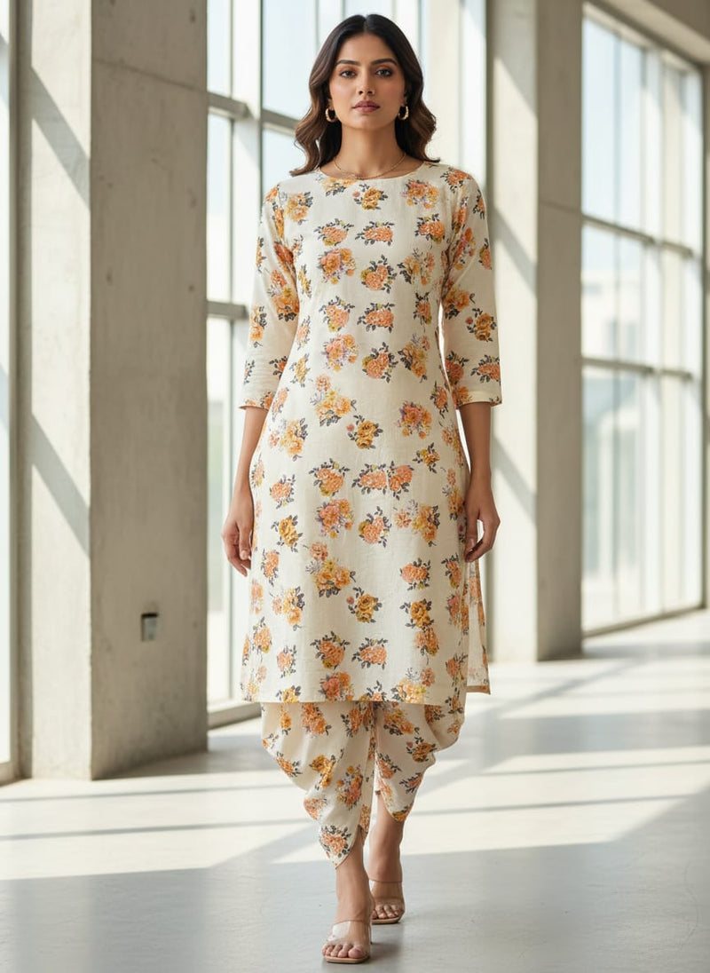 Cream Orange Yellow Rose Bouquets Pure Cotton Digital Printed Fabric