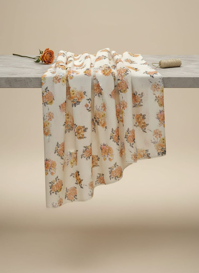 Cream Scattered Rose Bouquets Pure Georgette Digital Printed Fabric