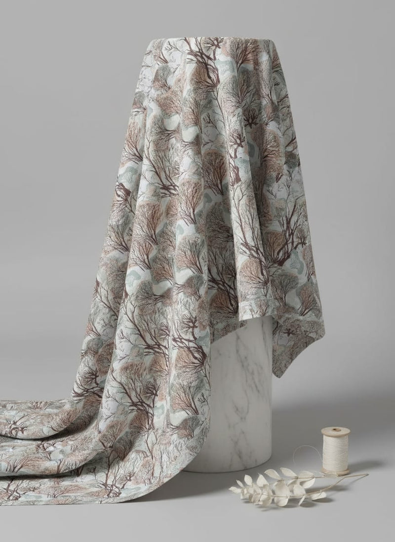 Multicolor Wintery Tree Grove Pattern Muslin Digital Printed Fabric