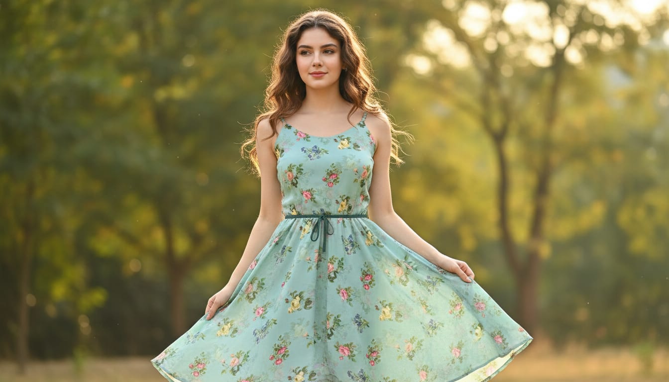 Teal Dainty Floral Bouquets Weightless Digital Printed Fabric