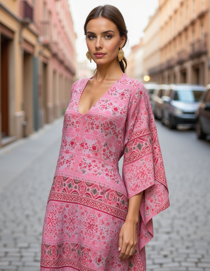 Pink Abstract Pashmina Printed Fabric