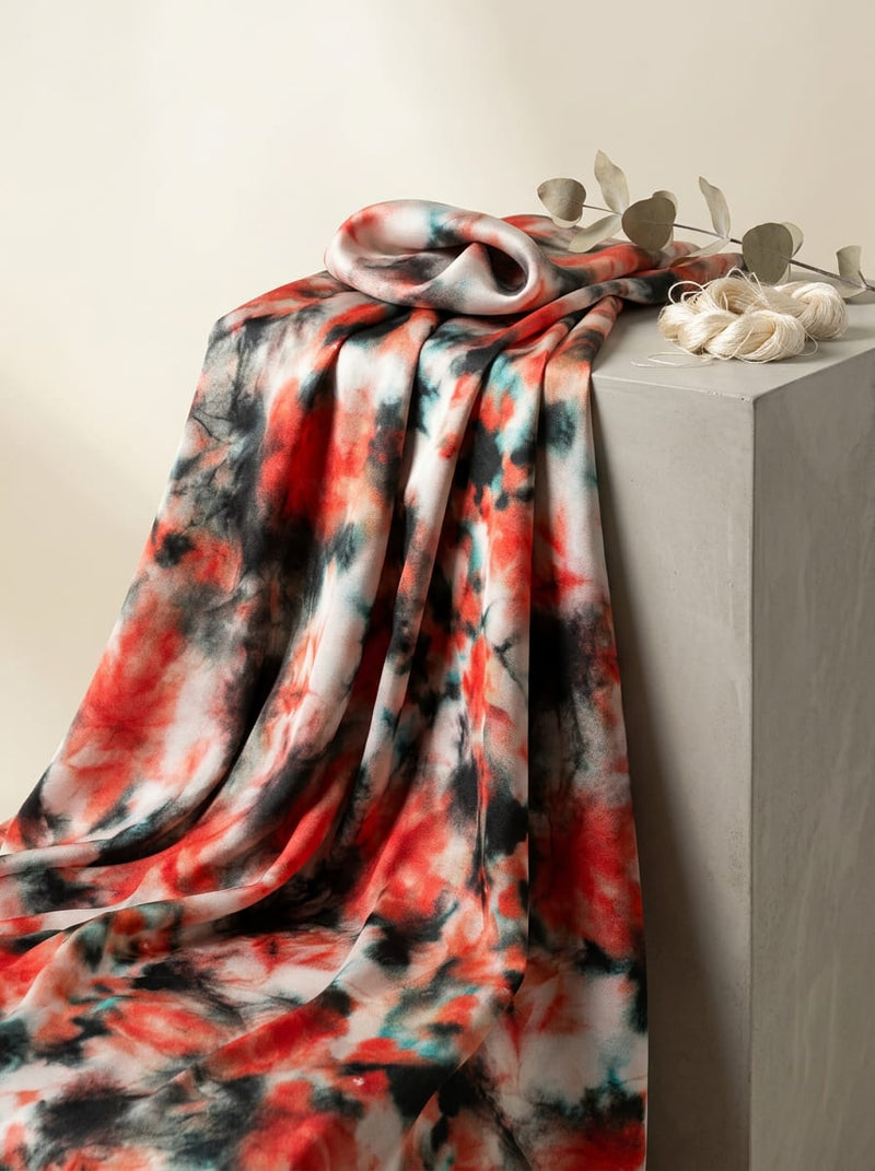 Multicolor Abstract Tie-Dye Splash Silk Crepe Digital Printed Fabric