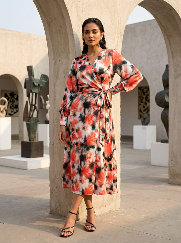 Multicolor Abstract Tie-Dye Splash Silk Crepe Digital Printed Fabric - Wrap Dress Lookbook - CR-0-TA08367-110 - alternate view