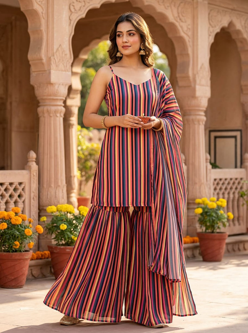Multicolor Bold Multicolor Stripes Weightless Digital Printed Fabric
