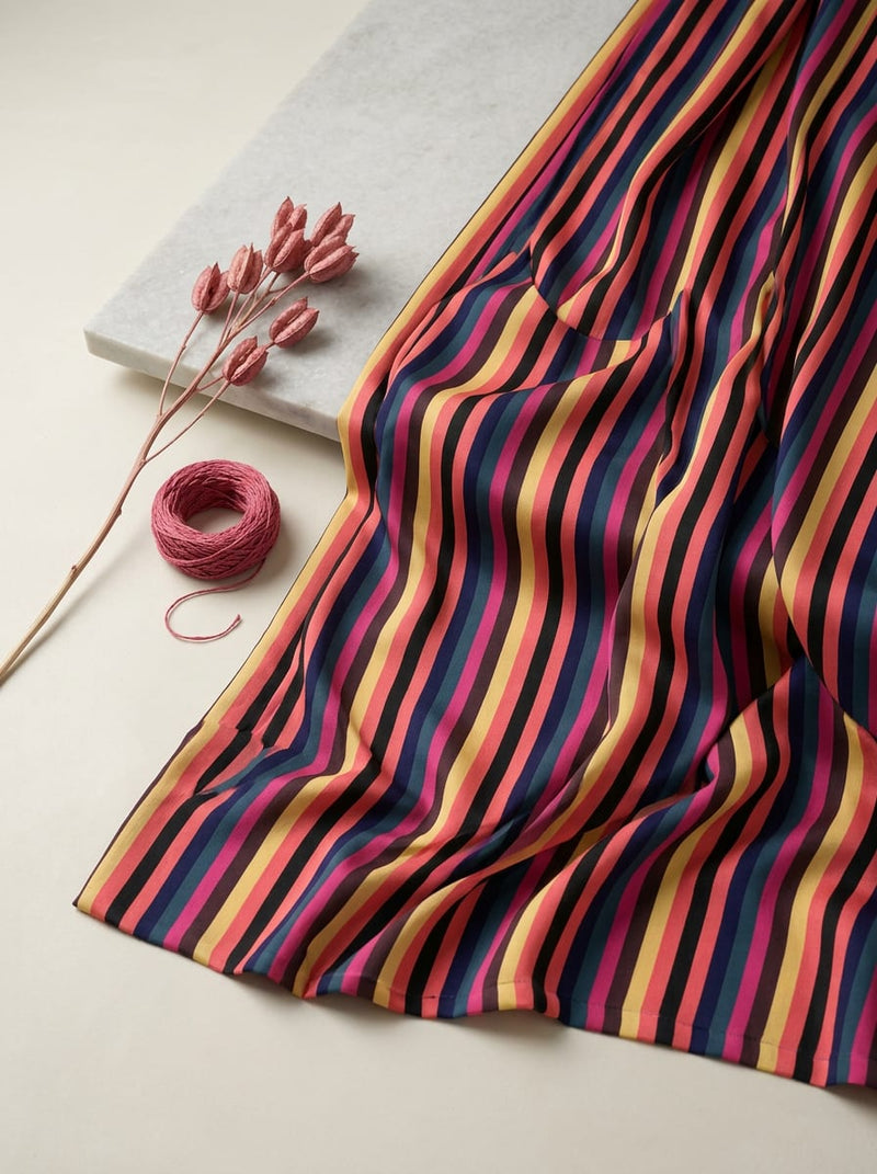 Multicolor Bold Multicolor Stripes Weightless Digital Printed Fabric