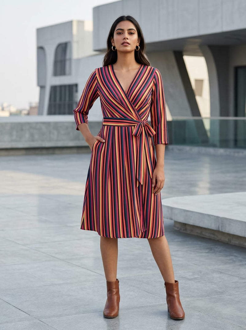 Multicolor Bold Multicolor Stripes Weightless Digital Printed Fabric