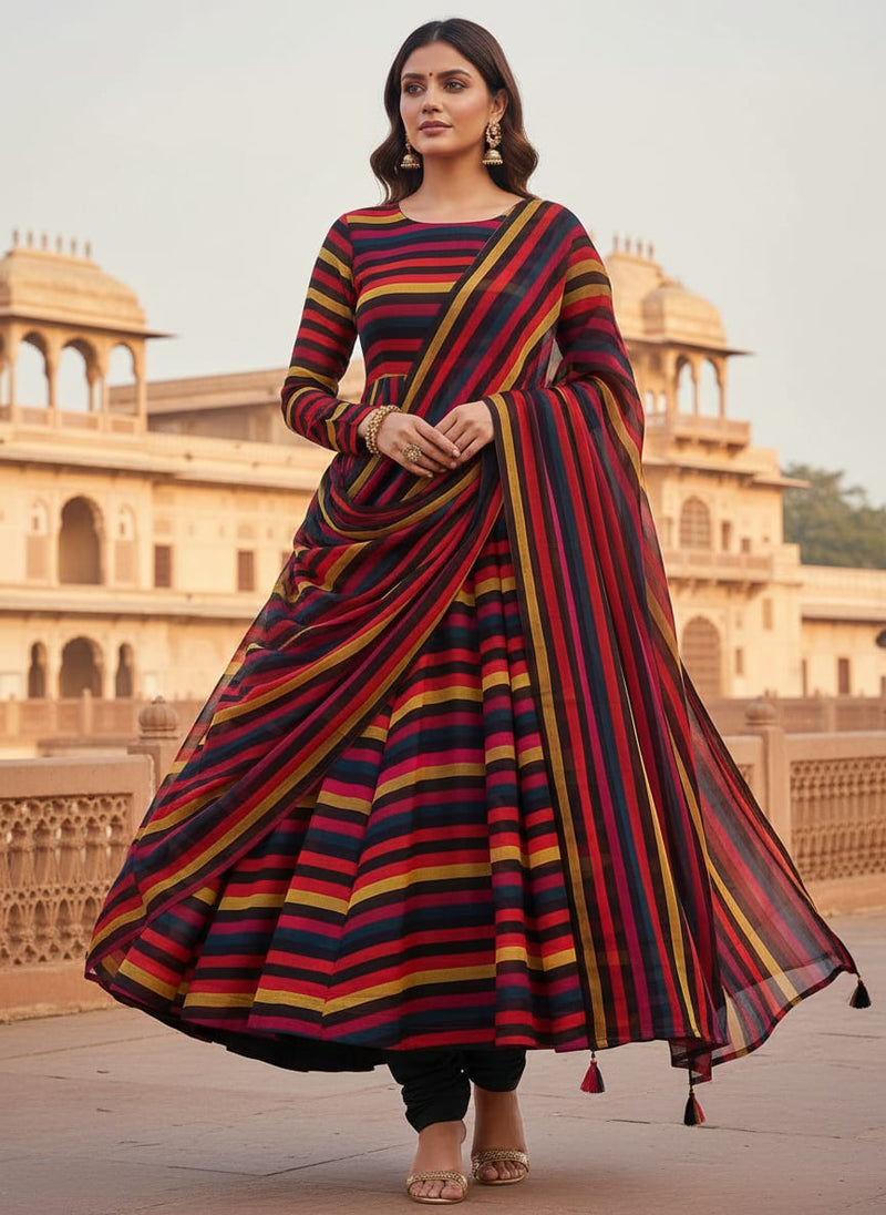 Multicolor Vibrant Stripes Pure Georgette Digital Printed Fabric