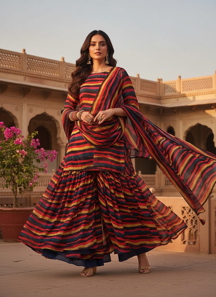 Multicolor Vibrant Stripes Pure Georgette Digital Printed Fabric