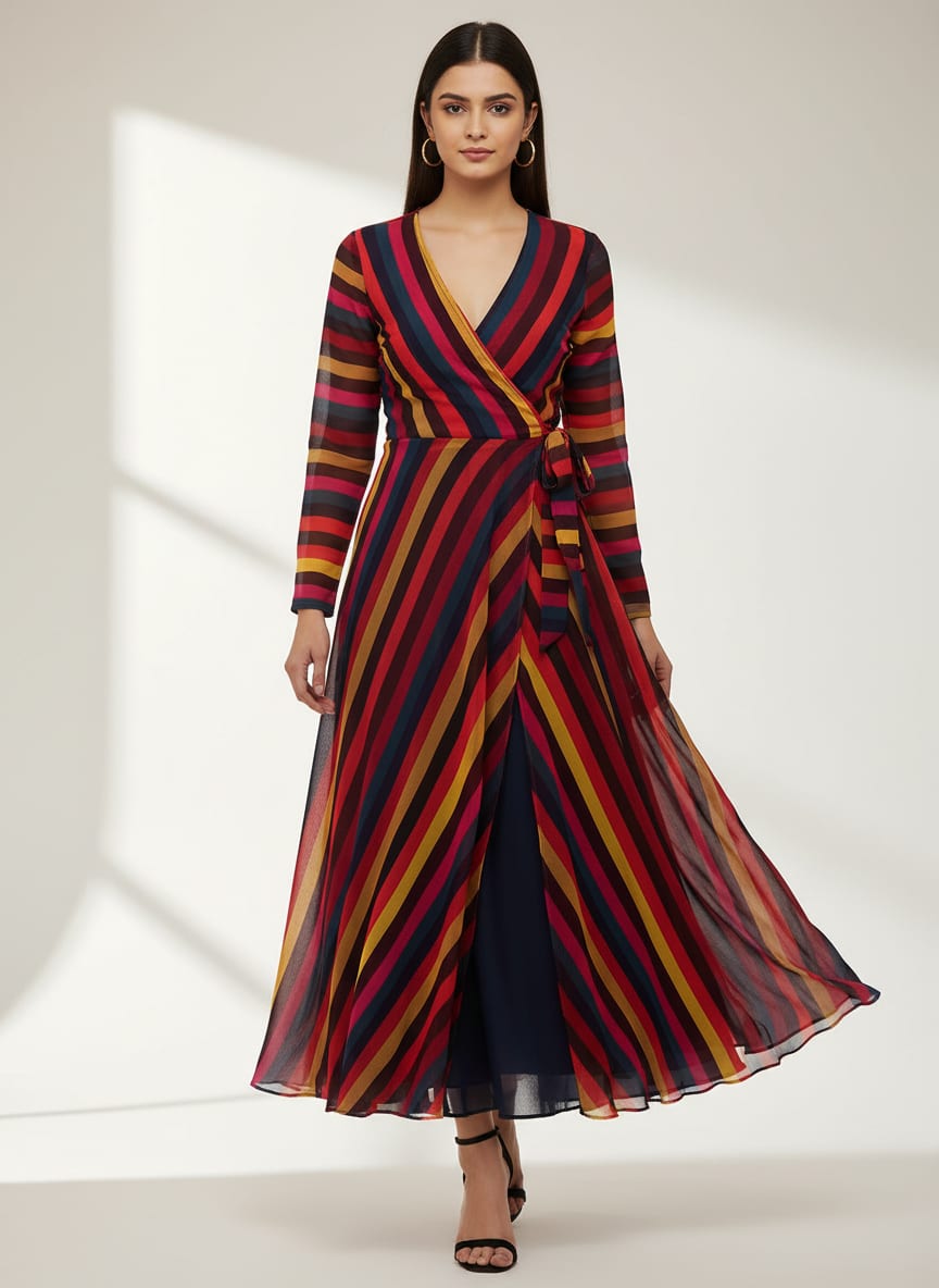 Multicolor Vibrant Stripes Pure Georgette Digital Printed Fabric
