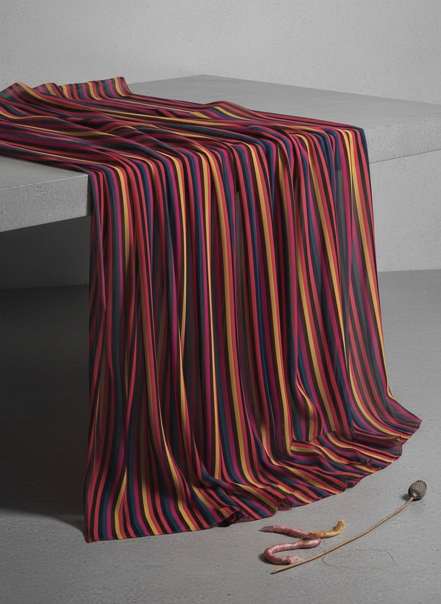 Bengal Stripes Multicolour Strips Digital Printed Fabric - Pure Chiffon