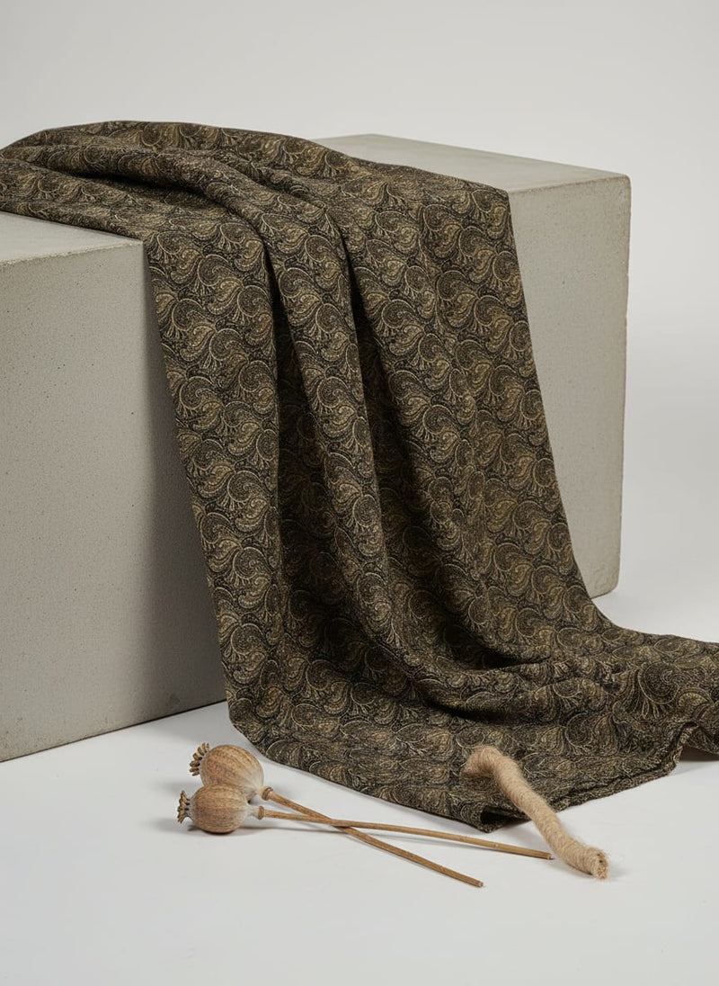 Brown Classic Paisley Pattern Muslin Digital Printed Fabric