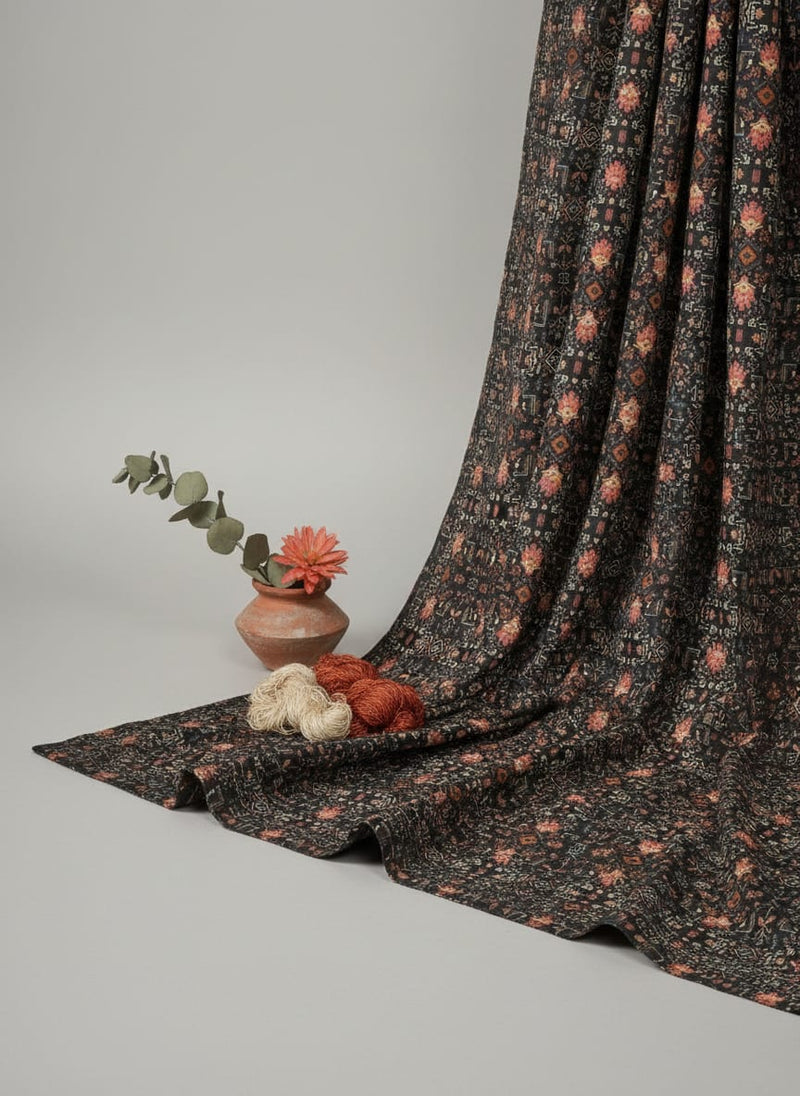 Metallese Seamless Leafs Patterns Digital Printed Fabric - Tusser Silk