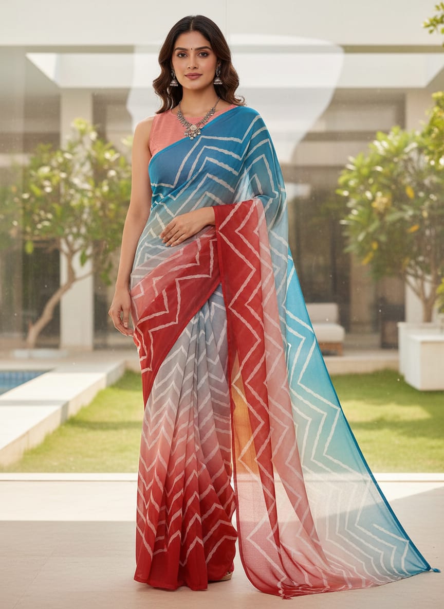 Morden Colours Of Zigzag Digital Printed Fabric - Weightless
