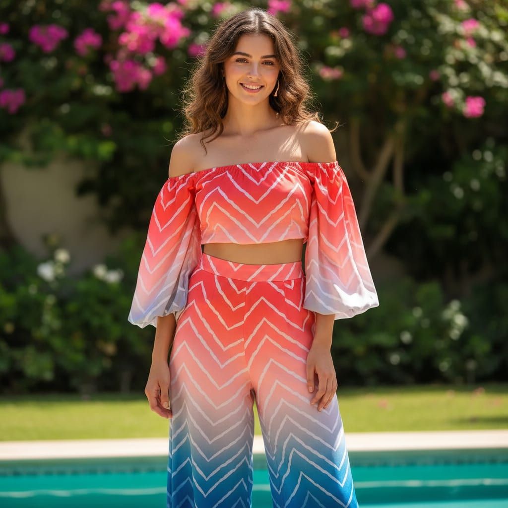 Morden Colours Of Zigzag Digital Printed Fabric - Crepe