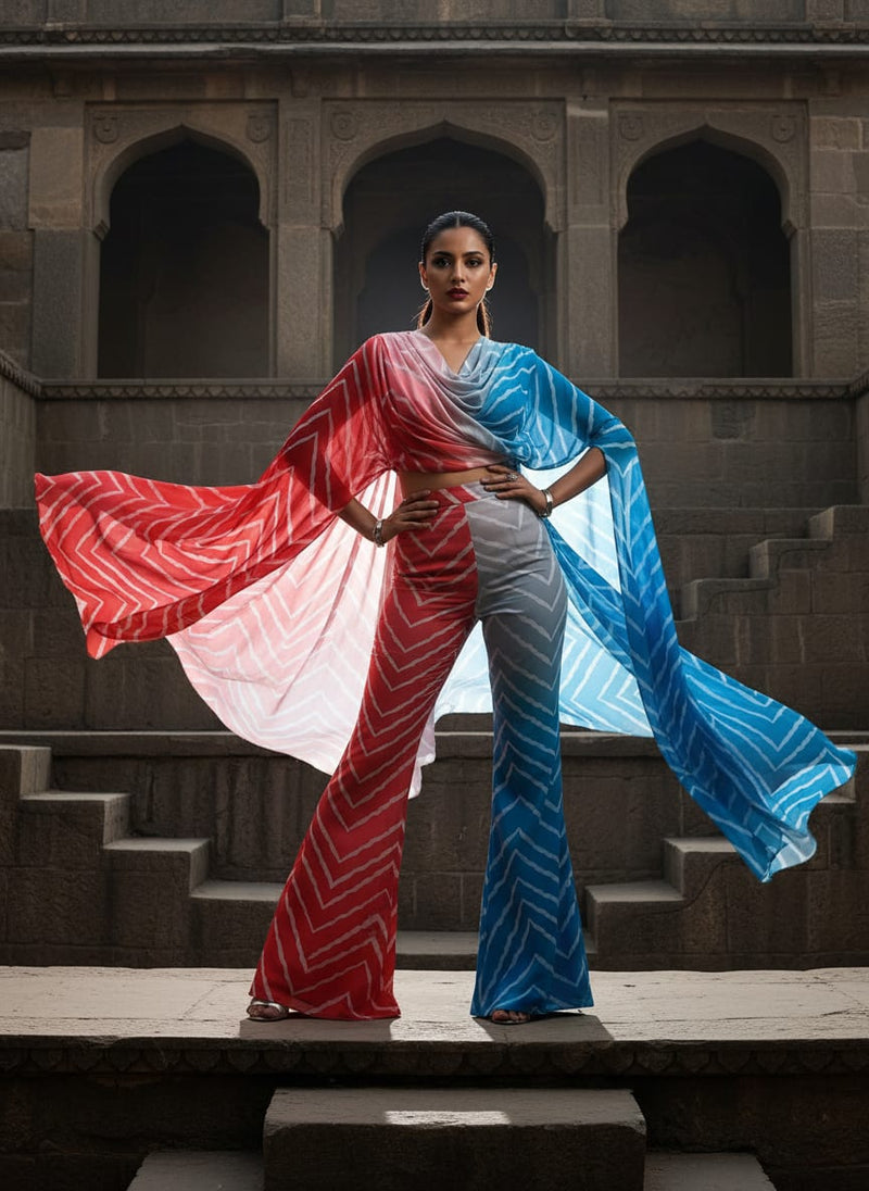 Multicolor Ombre Chevron Stripe Silk Crepe Digital Printed Fabric